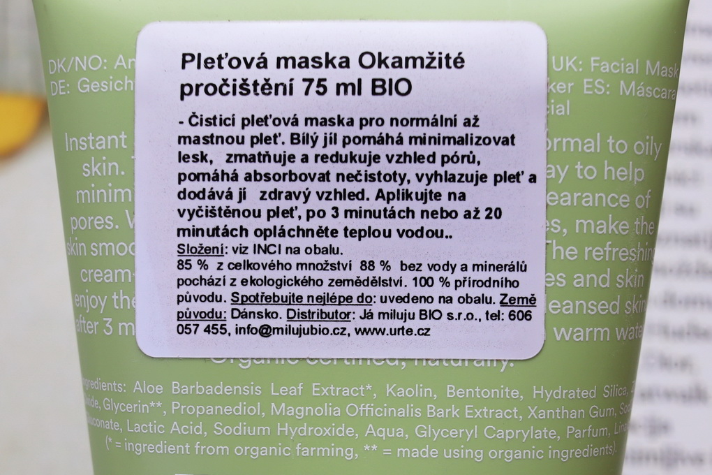 Urtekram jílová pleťová maska | absorbuje nečistoty, pročišťuje pleť a stahuje póry - recenze